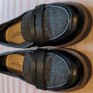 Clarks black raised loafers